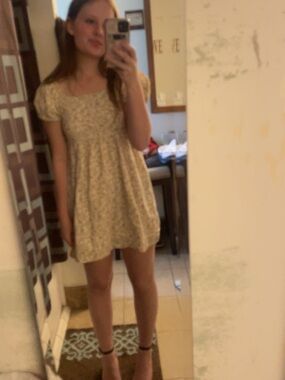 American Eagle Outfitters Cream Top with Red and Green Print